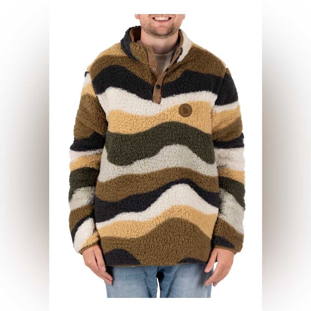 NWT Home Free Sherpa Fleece Pullover M Quarter Snap Cozy Striped Unisex